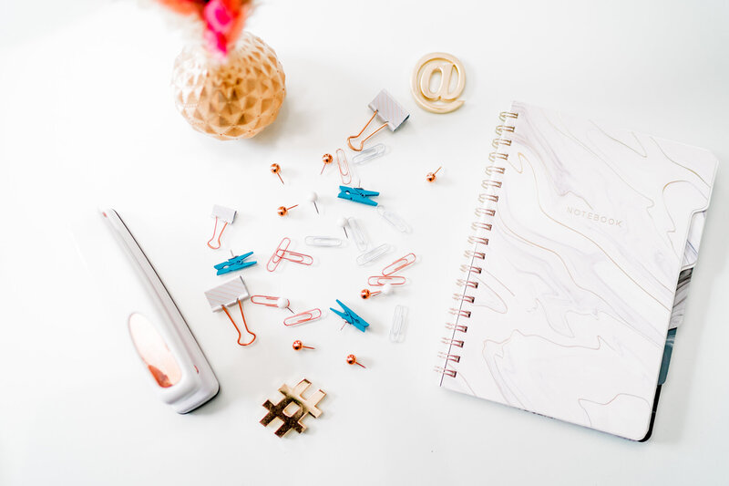 marble patterned notebook and fun office supplies