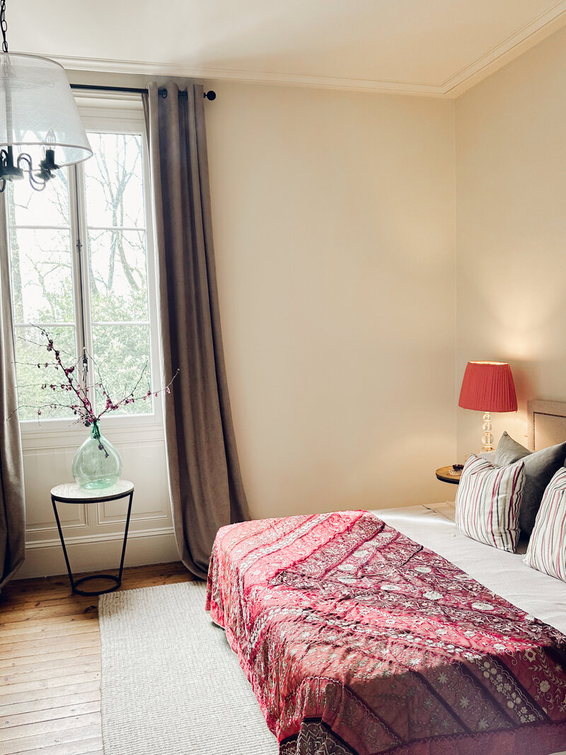 The forest view suite at chateau Charente with a king bed and luxurious ensuite
