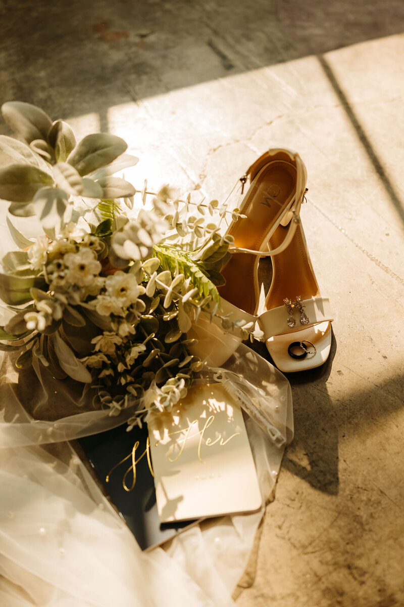 shoes and wedding details in sunlight