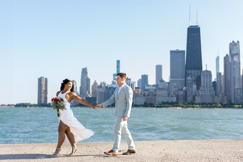 Jewish Wedding and Chicago Engagement Photography by Eliana Melmed Photo with Biracial couple and their dog