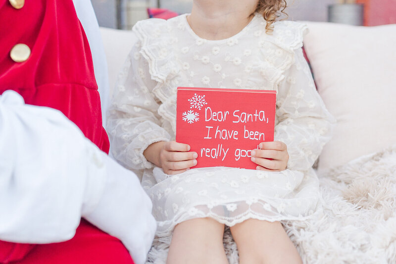santa sign held by girl taken by Loudoun County, VA red truck minis photographer