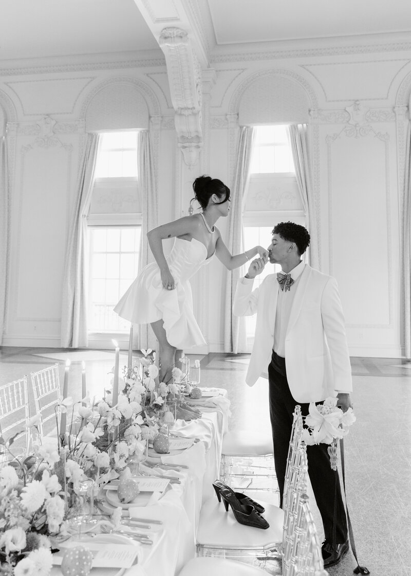 Fun photo of bride and groom at the Mayo Hotel in Tulsa, Oklahoma