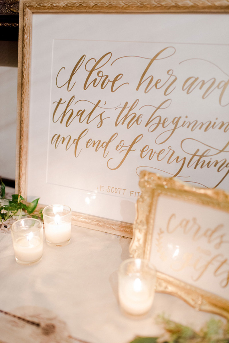 Closeup of hand lettered wedding details