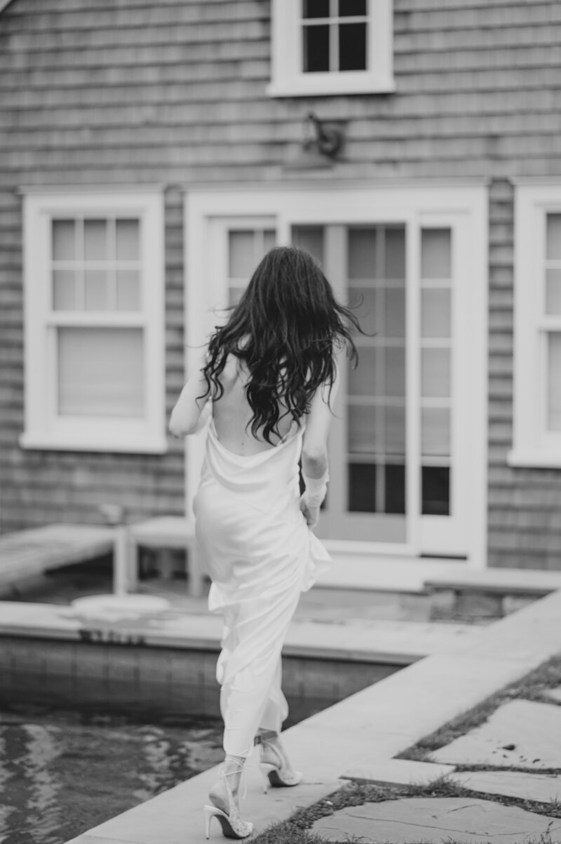 Black and White Nantucket Bride in Backless Dress