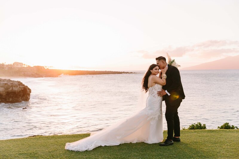bride and groom in Maui on wedding day