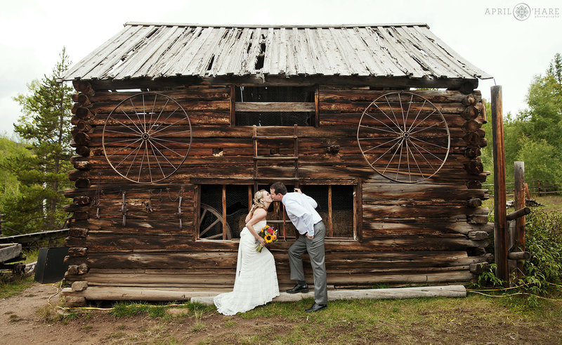 Old log cabin backdrop at Snow Mountain Ranch in Grand County Colorado
