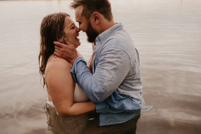 bride and groom engagement photos in water