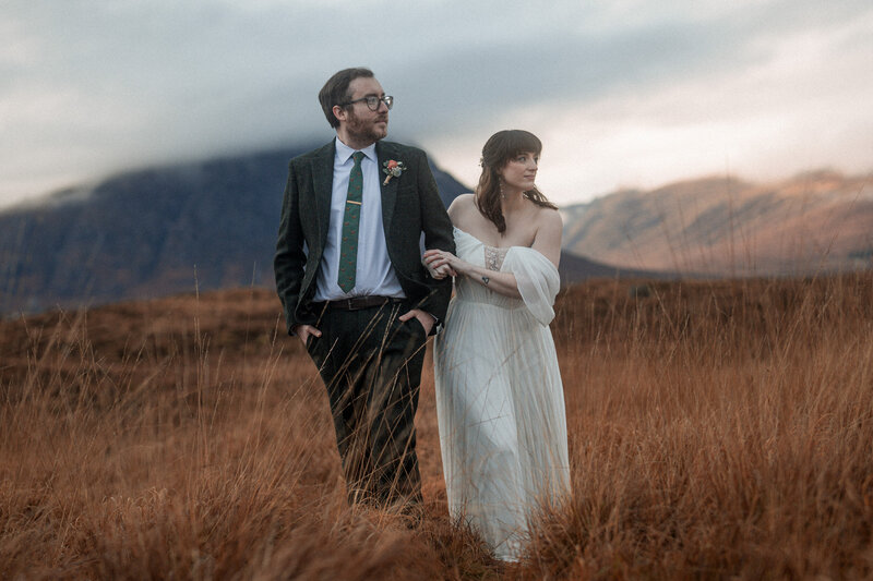 bride and groom embrace during glencoe elopement
