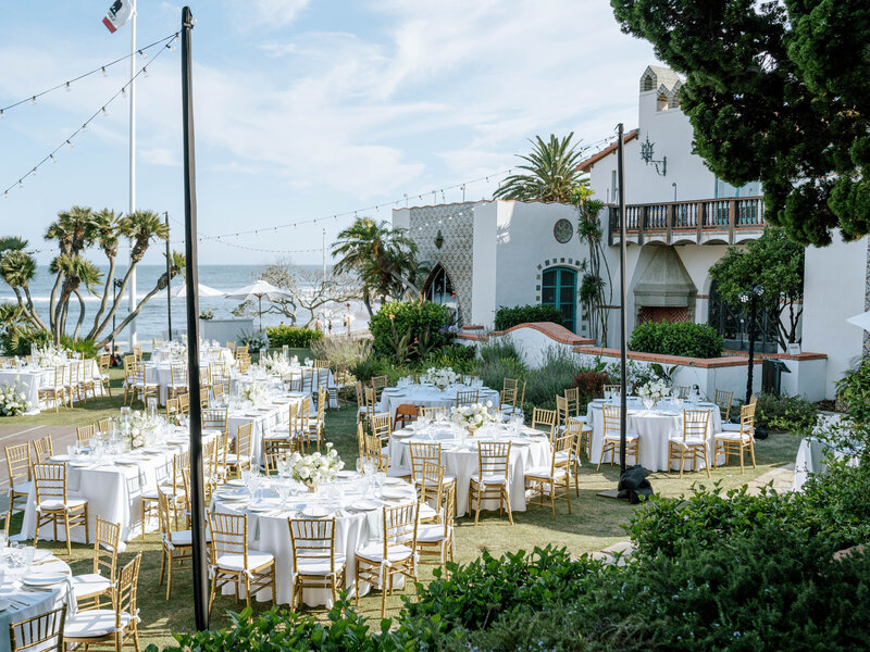 This white forward wedding was held at the Adamson House in Malibu, California.