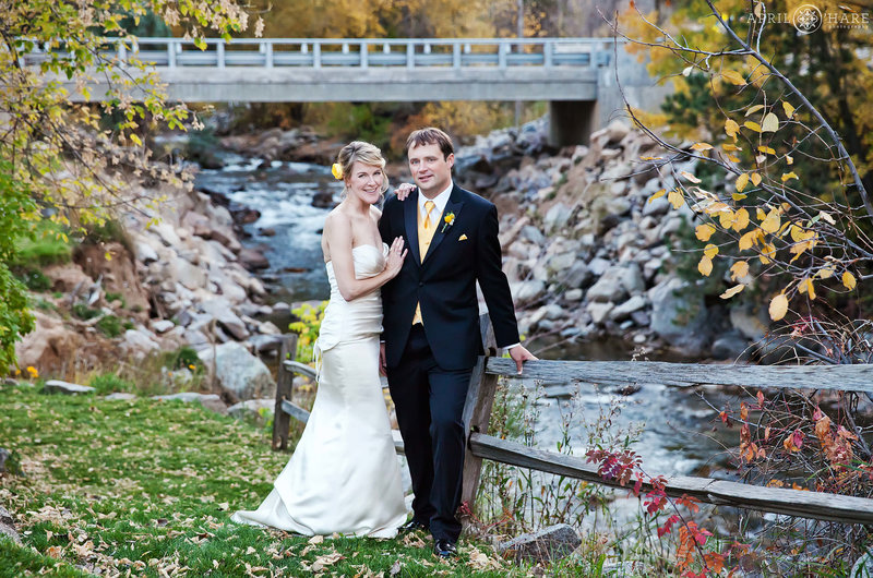 October wedding portrait at Wedgewood Weddings on Boulder Creek in Colorado