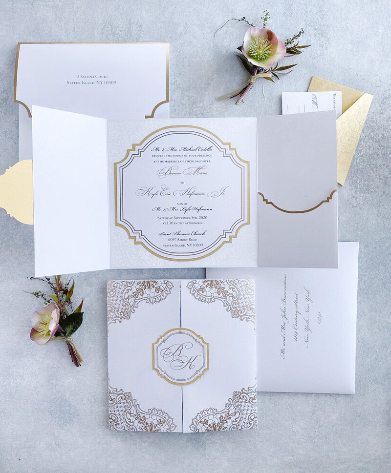 Luxurious gold  pocketfolder wedding invitations
