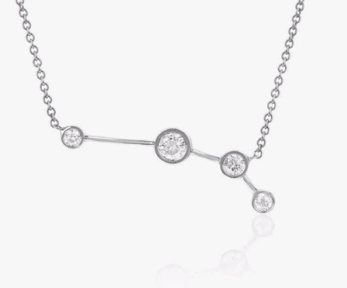 silver necklace with diamonds in the constellation of Aries