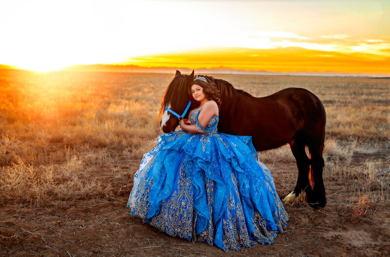 Sweet quincinera shoot with pretty girl posing with her horse