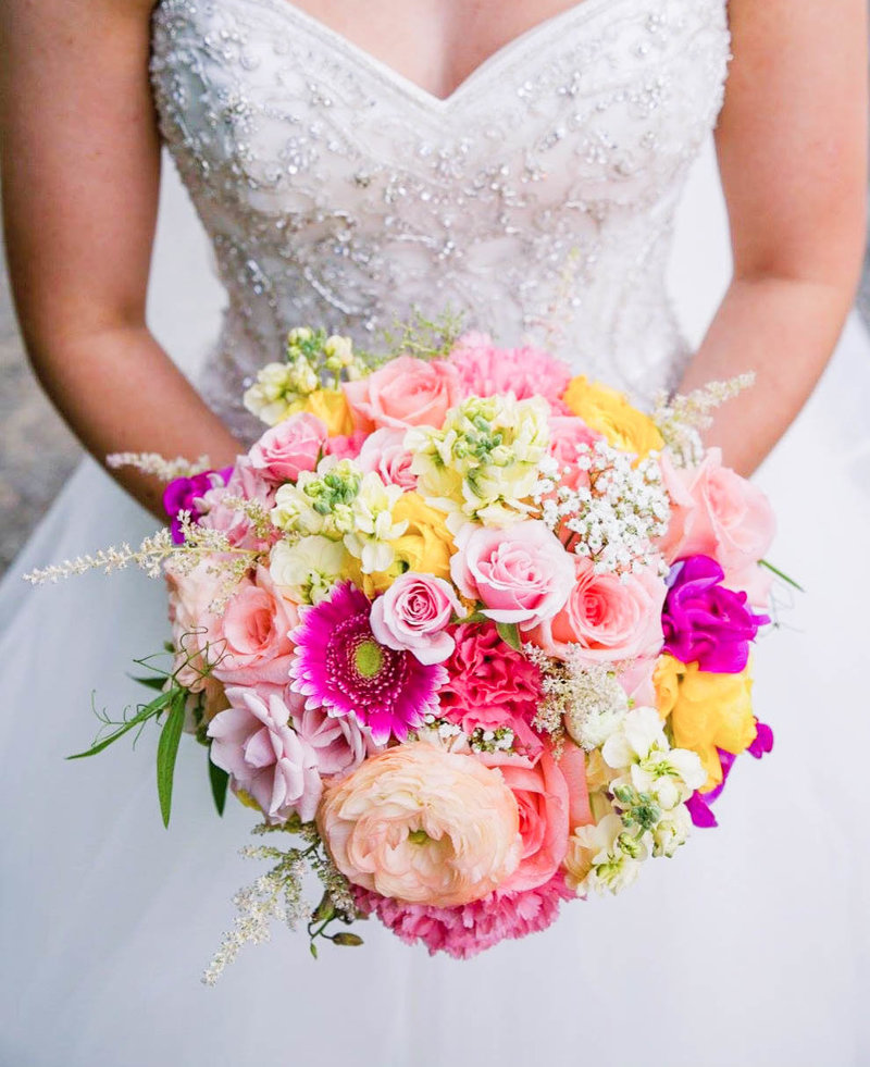 bridal bouquet pink yellow