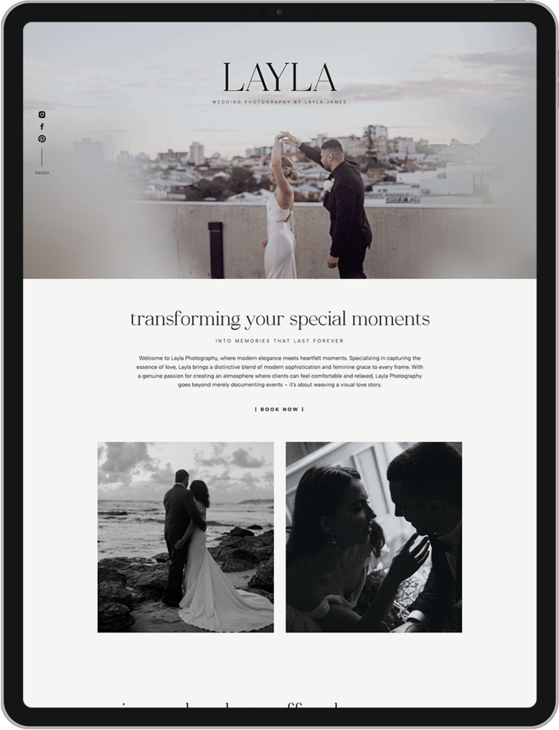 Photography Showit website template designed for wedding photographers