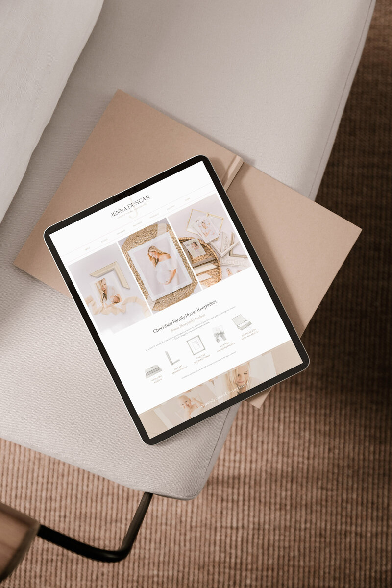 light and airy website for photographer, Jenna Duncan mocked up on an ipad