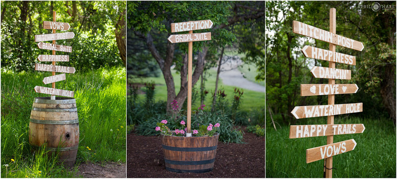 Wood signs throughout Chatfield Farms Denver Botanic Gardens in Colorado