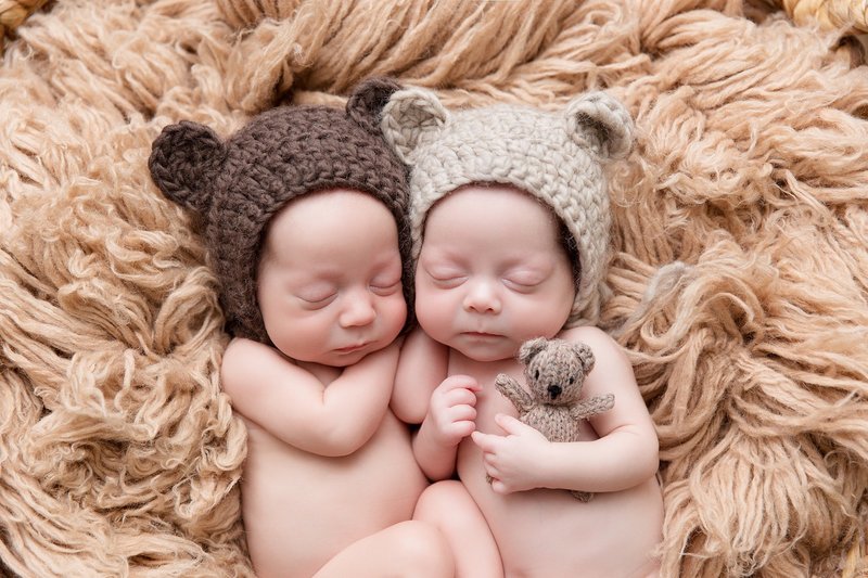 baby twins with bear hats