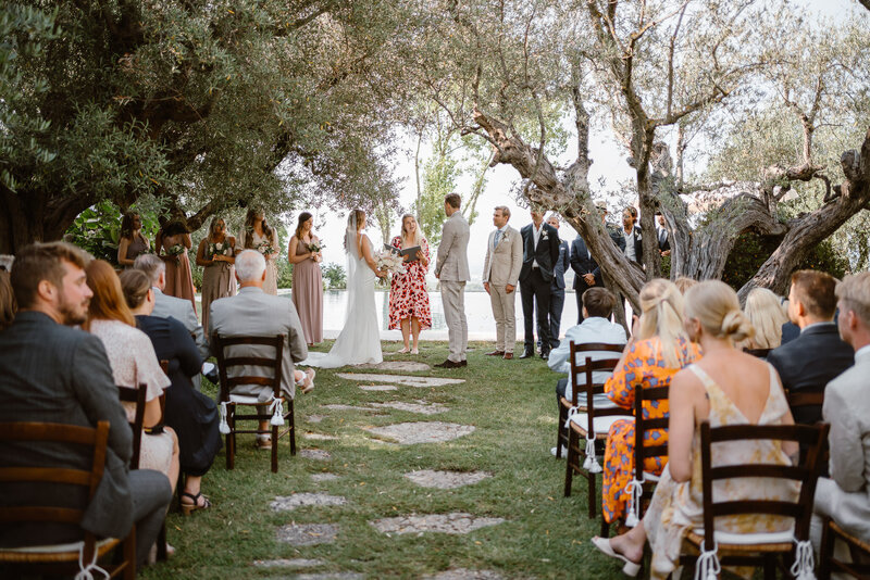 Ceremony at Villa Cicolina, on the grass under the olive trees