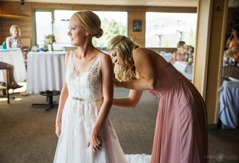 Bride gets ready on her wedding day at Steamboat Springs Ski Resort