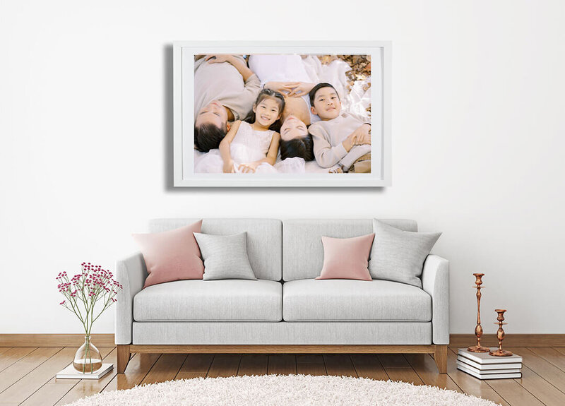 living room wall art of family of 4 lying pose in brisbane
