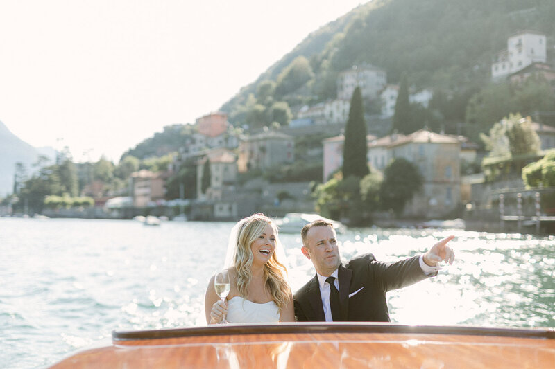 Lake Como boat ride with bride and groom