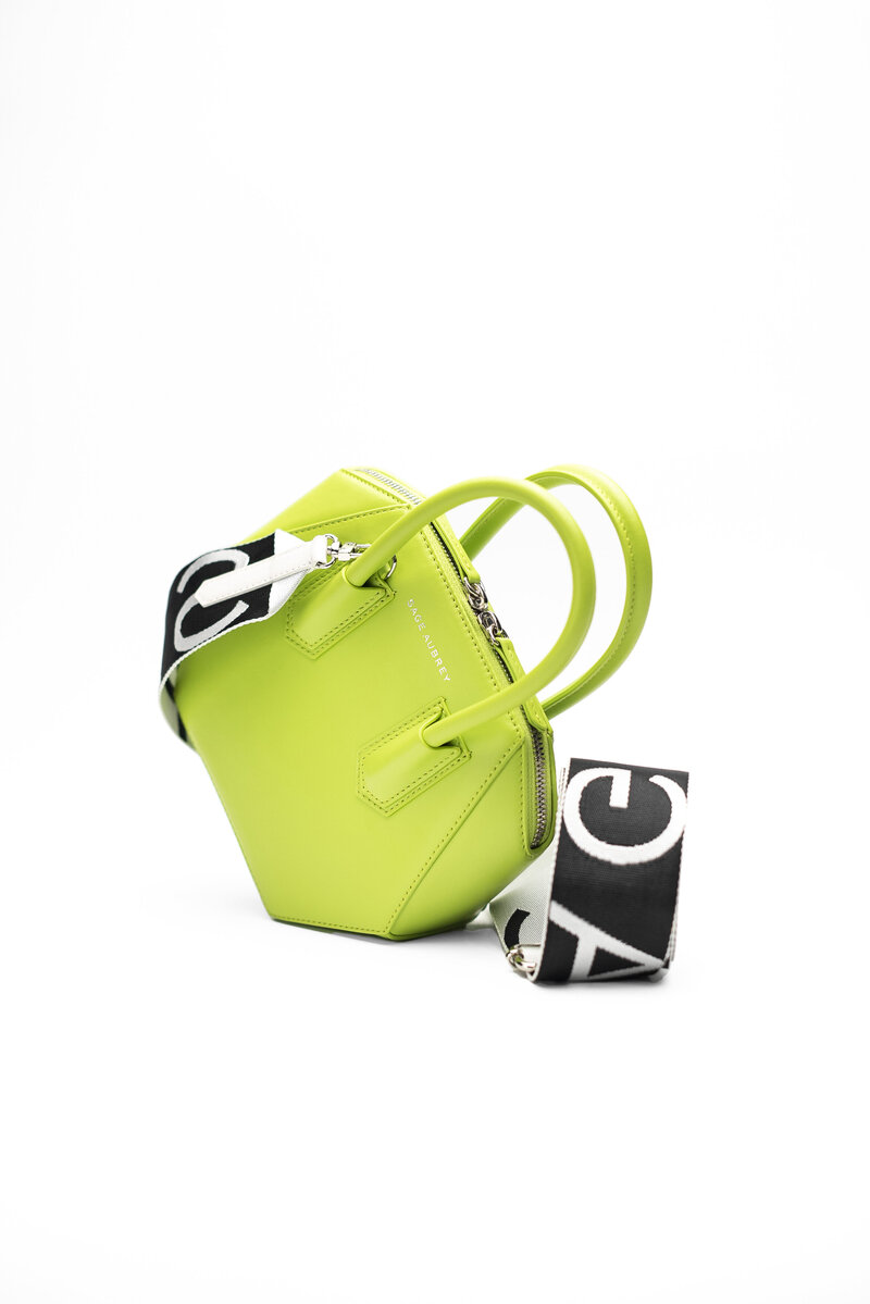 Sage Aubry geometric leather purse in lime green