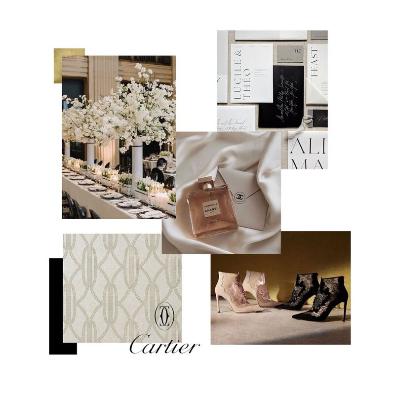 Collage of black and gold photos for Luxury brand design