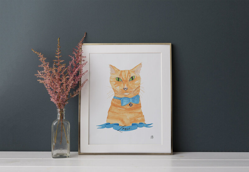 custom watercolor orange cat painting