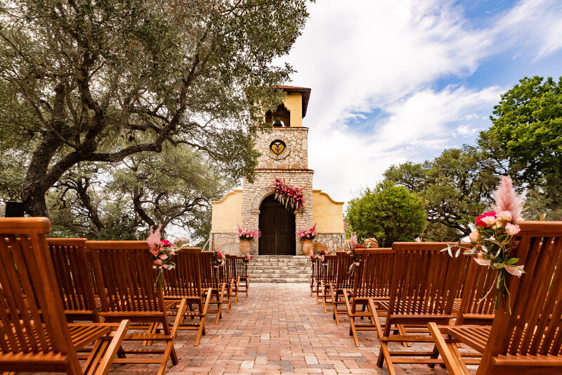 The front of Ian's Chapel at Camp Lucy, one of Austin’s best wedding venues.