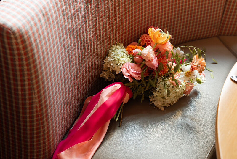 pink red orange bridal bouquet 21C Louisville