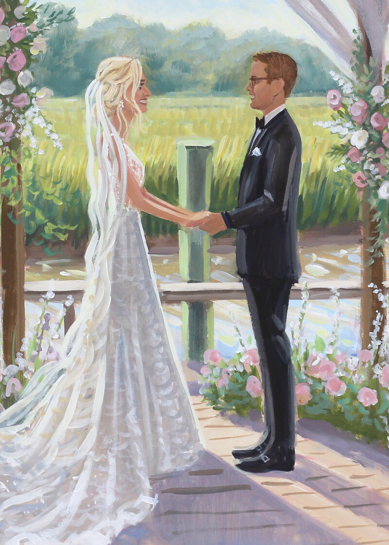 Live Wedding Paintings by Ben Keys | Sarah and Kyle, Boone Hall, Charleston, SC, detail