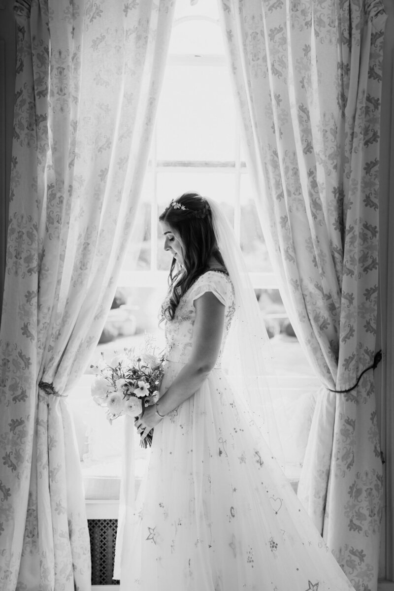 Bridal portrait in window of Came House