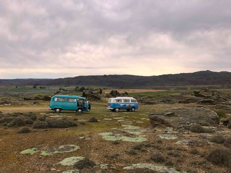 View of Nessa with Rhonda in Central Otago, kombi camper vans from NZ Kombi Hire, Invercargill, New Zealand