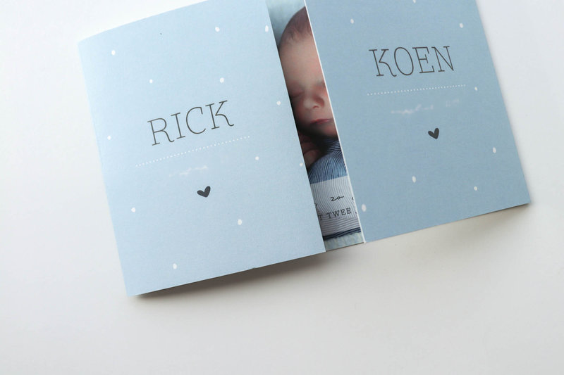 Tweeluik geboortekaartje tweeling jongens Rick & Koen