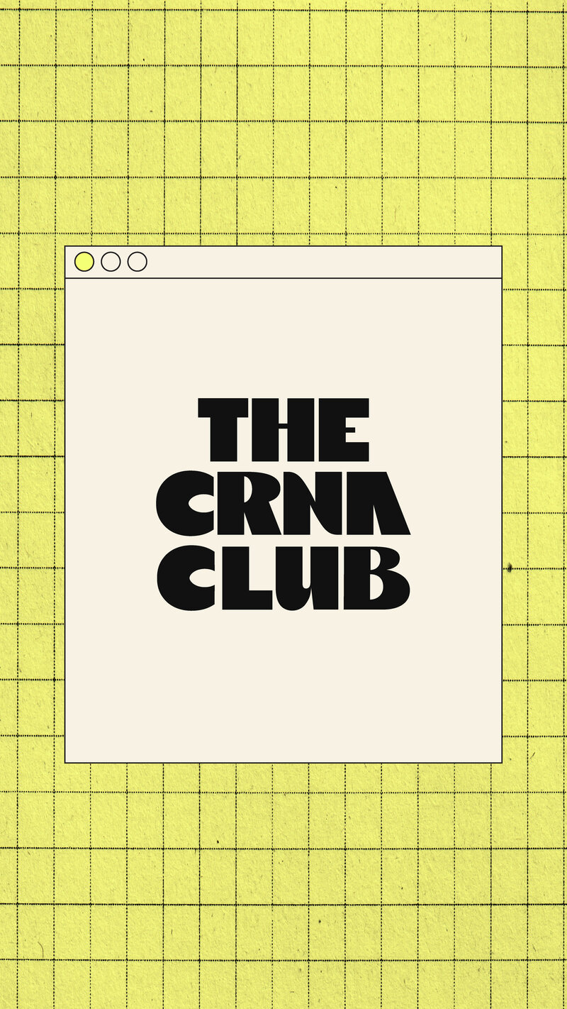 CRNA Club stacked logo on a cream square on top of a yellow tiled pattern background