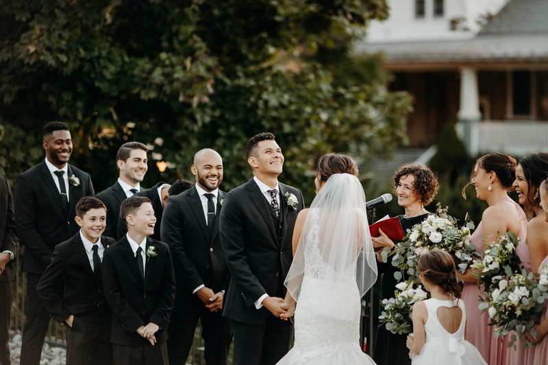 Irene Blough of Lehigh Valley Celebrants officiates a custom crafted, elegant wedding ceremony for a mixed faith couple on their joy filled day of celebration.