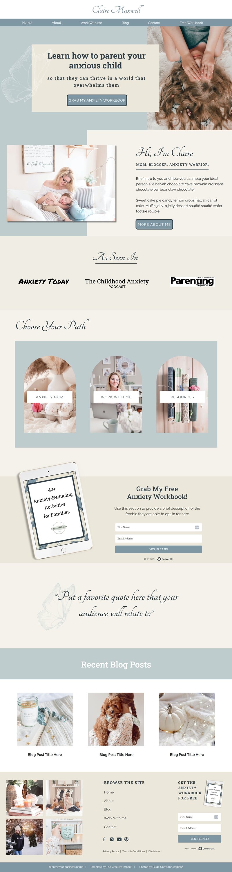 Preview of home page of showit template Lily Anne