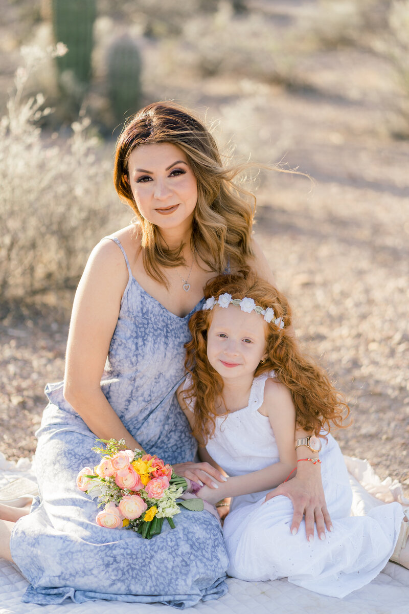 mom and daughter in the desert during a tucson family mini session