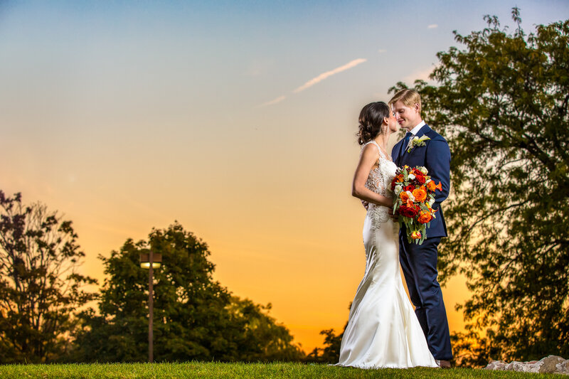 The bride and groom at sunset in Des Plaines, IL.