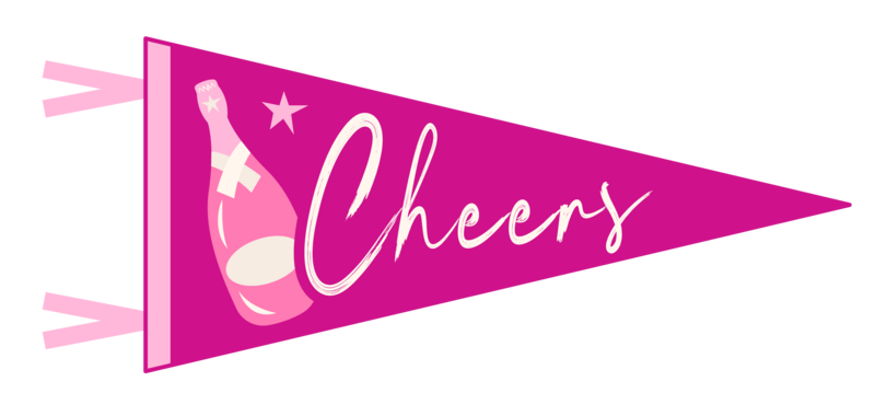 Branding flag in pink with the word cheers on it