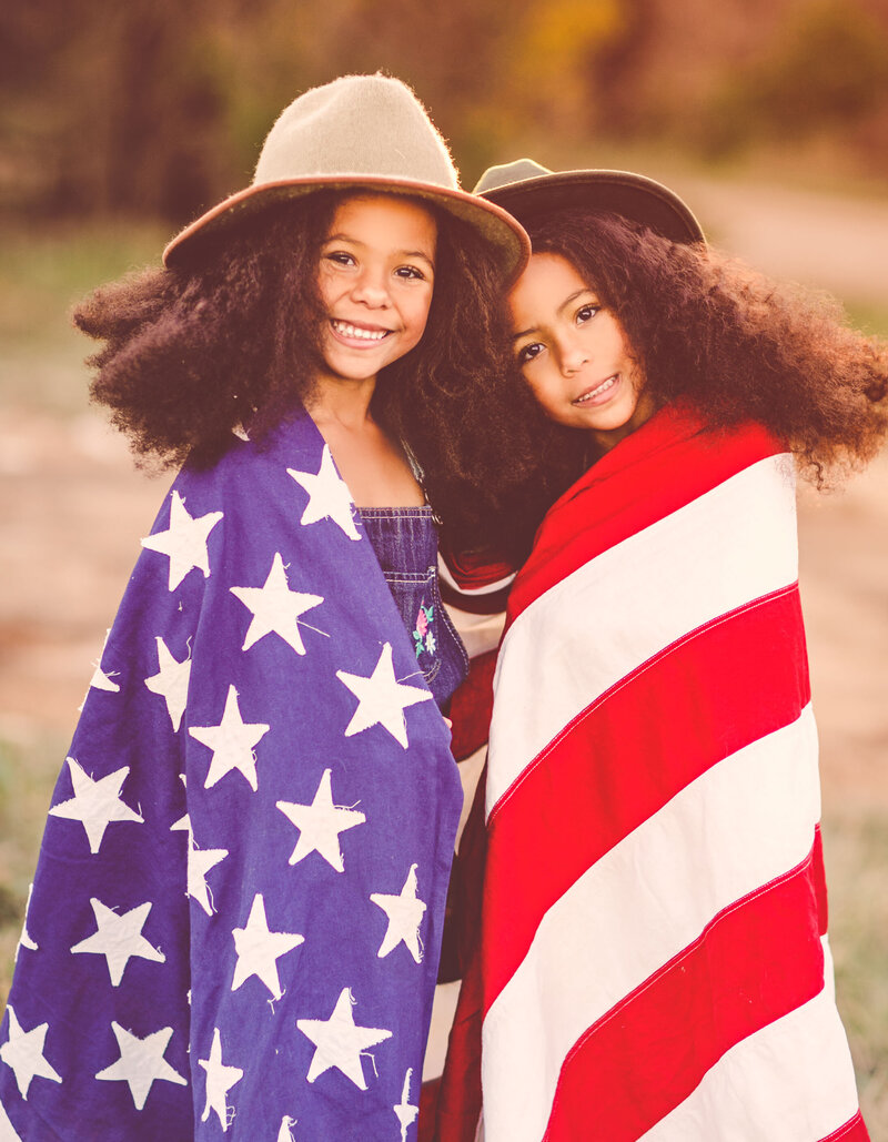 Twins with American Flag and vintage hats