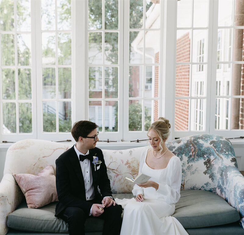 Bride and Groom have intimate moment in la bibliotheca at Hotel San Cristobal in Todos Santos