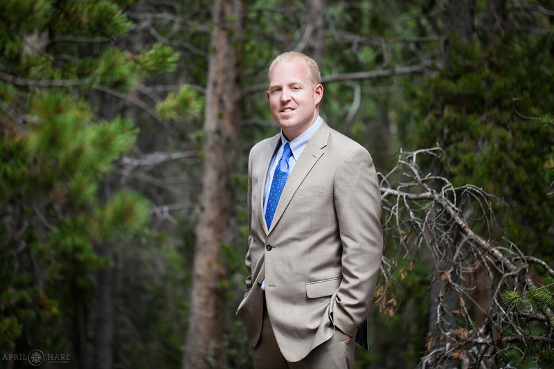 Groom portrait in the woods at Golden Gate Canyon State Park in Colorado
