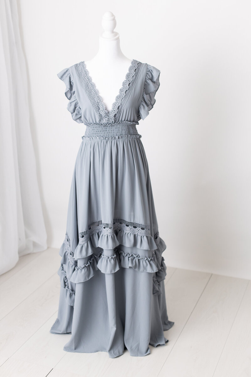 Dusty blue dress in client wardrobe