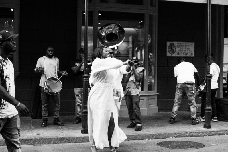 couple with second line band  21st century brass band