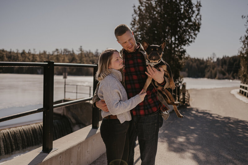 engagement photos featuring couples dog