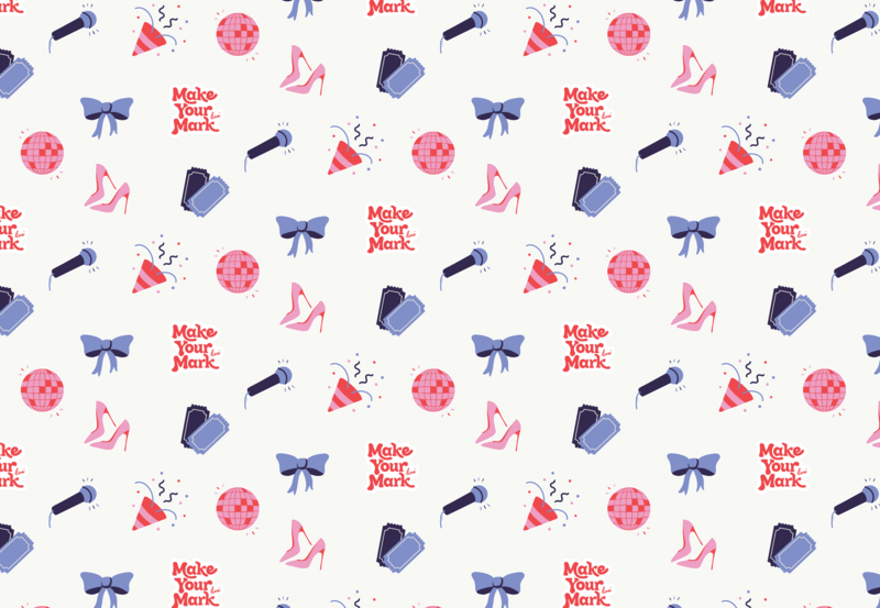 Playful and feminine icon design pattern in pink and blue created by woman-owned brand agency Liberty Type in Knoxville