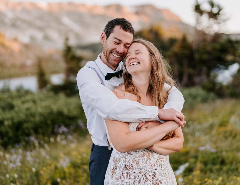Couple elopes at sunrise at the Snowy Range Mountains in Wyoming