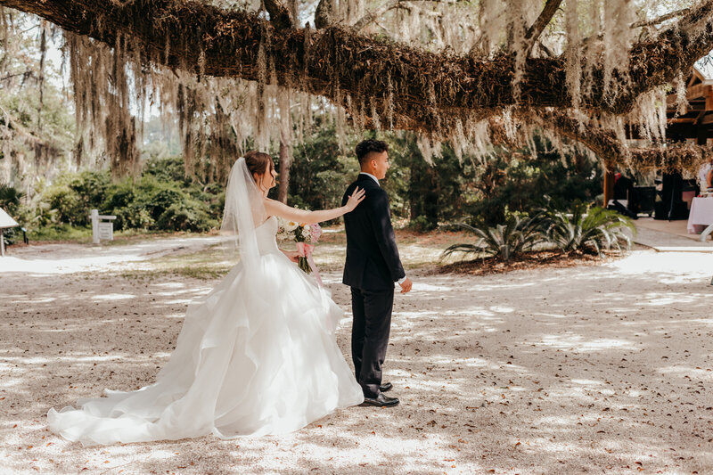Bride and groom first look at hilton head